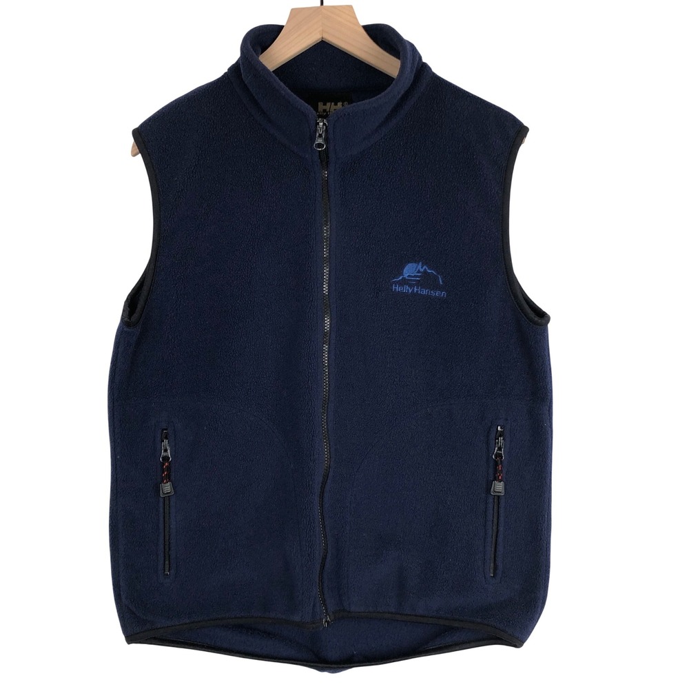 VTG‎ Helly Hansen Full Zip Fleece Vest Jacket Men's M Blue Pockets Spell Out USA
